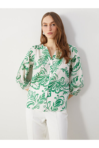 LC Waikiki Γυναικεία μπλούζα με φλοράλ γιακά