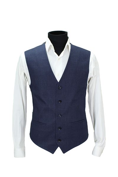 MENTOR REGALO Men's Vest V-Collar Navy Blue White Plaid 160647