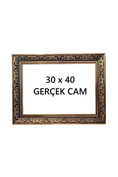 aylahobisanat 30x40 Poster Resim Evrak Çerçevesi Gerçek Cam Siyah gold işlemeli