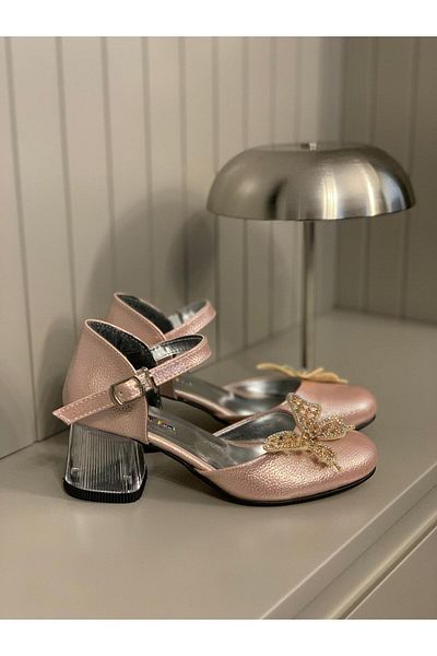 MİA MONDO Children's Butterfly Figured Transparent Heeled Evening Dress Shoes