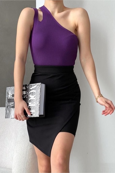 vuvutasarım New Season Flexible Knitwear Fabric Basic Women's Blouse with Single Shoulder Strap Design 0307