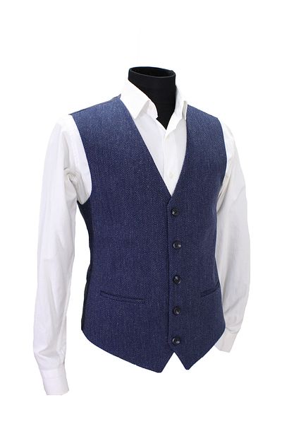 MENTOR REGALO Men's Vest V-Collar, Navy Blue Wool Patterned 160562