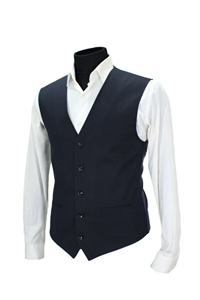 MENTOR REGALO Dark Navy Blue Vest V Neck Plain Poly Viscose Regular Fit 50648