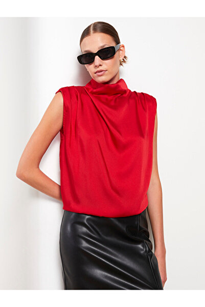 LC Waikiki High Collar Plain Long Sleeve Satin Women's Blouse