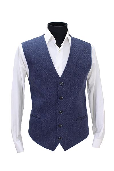 MENTOR REGALO Men's Vest V-Neck Herringbone Pattern Navy Blue 160466