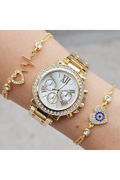 istanbul form Gold Metal Kordon Kadın Saat Kombini 3219