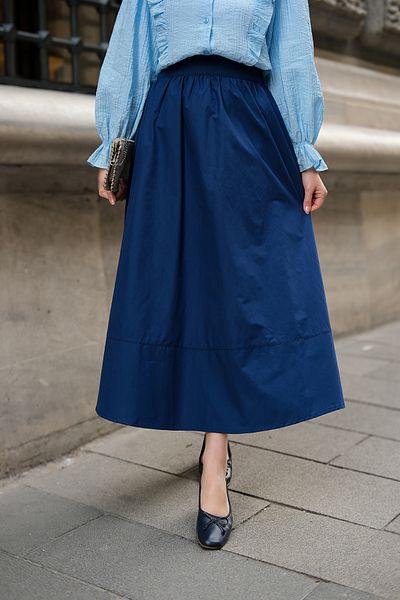 LOCCO Γυναικεία ελαστική μέση φούστα ποπλίνα Navy Blue