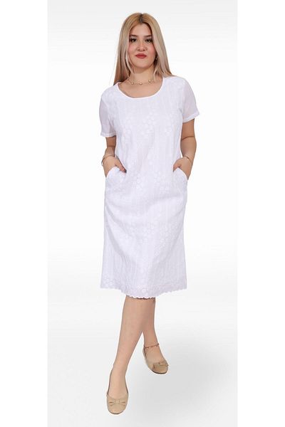 FASHIONLINE 125003   100% Cotton - White Floral Print Women's Dress