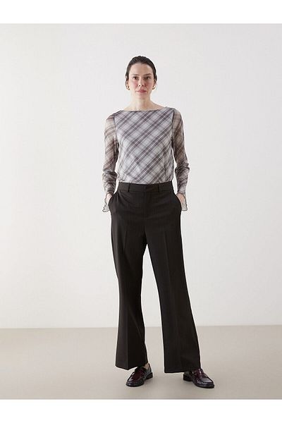 LC Waikiki Boat Neck Plaid Women's Blouse
