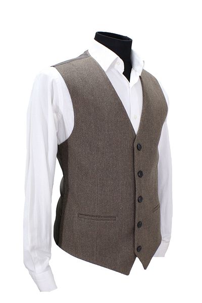 MENTOR REGALO Men's Vest V-Collar Brown Wool Patterned 160563