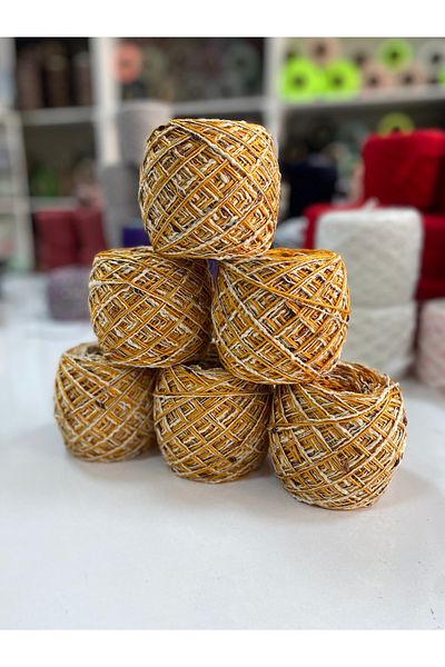 göçer Summer Hand Knitting Yarn Mustard Viscose and Flared Cotton Design Visual Net 600 Gr