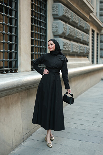 LOCCO Жіноча чорна сукня з підв'язками з попліну