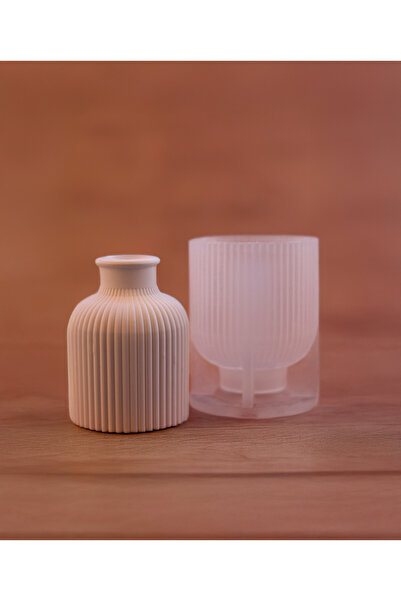 ÇAĞATÖLYE 1 Adet Pampas Vazo Silikon Kalıbı / Çizgili Vazo Silikon Kalıbı