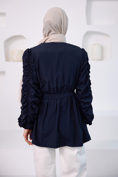 LOCCO Women's Drawstring Detailed Zippered Jacket Black