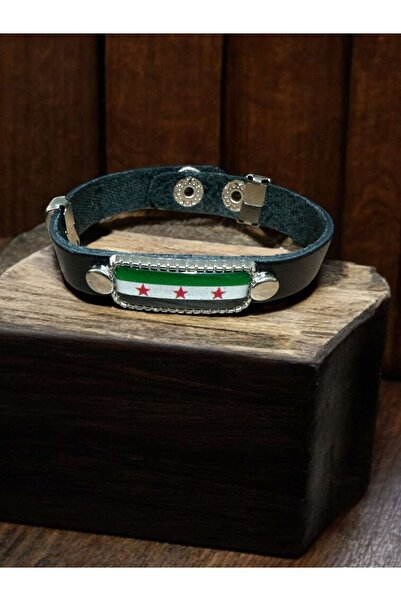 Herşey Nota سوار جلدي أسود بعلم سوريا قابل للتعديل