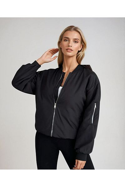 Gameyal Unisex Black Oversize Double Pocket Bomber Jacket College Jacket