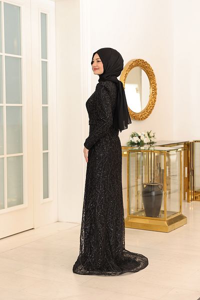 Modarafta Tarz Large Size Glitter Sequin Griter Hijab Evening Dress/Tuana