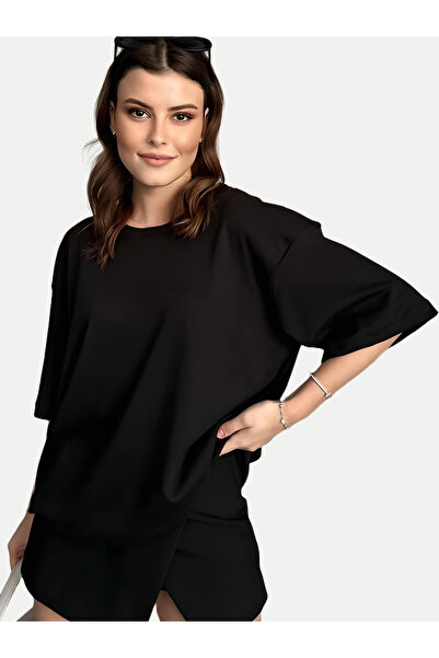 Caddebostan Moda تي شيرت أسود كبير الحجم للجنسين من Songsti Interlock Unieşt ...