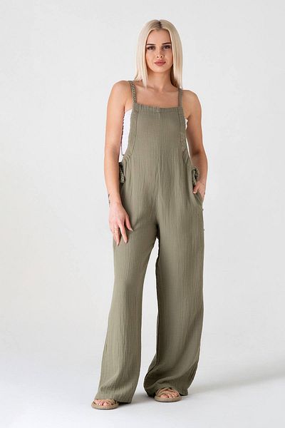 Fashion Showcase Βαμβακερή μουσελίνα Salopet - 100% Πράσινη και Καλοκαιρινή Χαλαρή