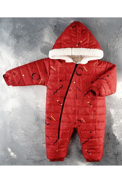 DUBLİNO KİDS New Sky Stone and Geometric Figures Zipper Hooded Men's Welsoft Cosmonaut Jumpsuit