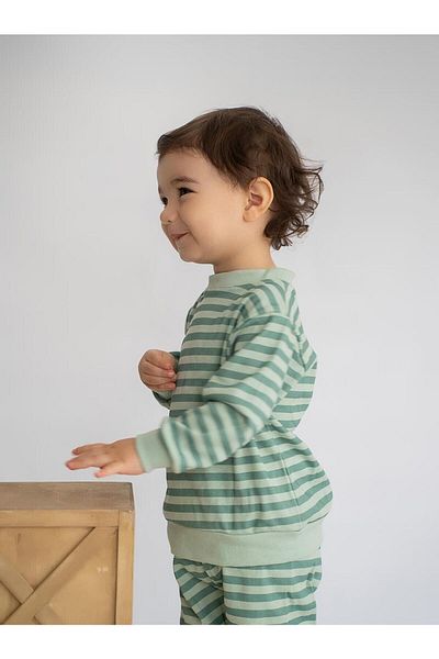 Kirazkids Green Line Patterned Cotton Pajama Set