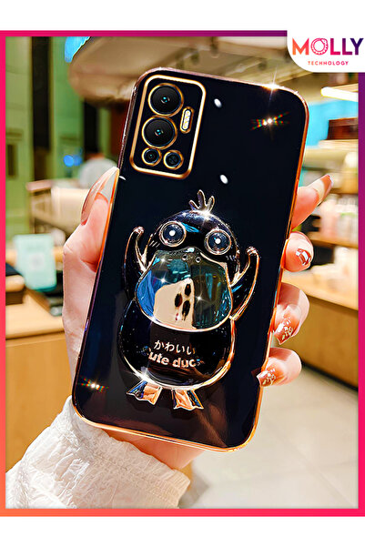 Molly İnfinix Hot 12 Için Siyah Sevimli Ördek Standlı Kenarları Gold Detaylı ...