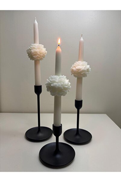 Usta Mum 1 Adet Beyaz Şakayıklı Şamdan Mum - Konsept Tasarım Ortası Çiçekli Ş...