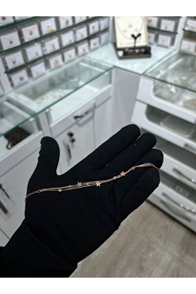 Papatya Silver 925 Ayar Rose Altın Kaplama Zirkon Taşlı Yıldız Gümüş Bileklik