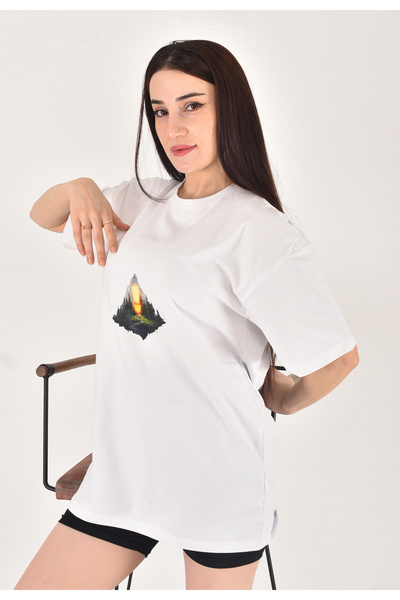 Bliss Dale Oversize Printed White T-Shirt