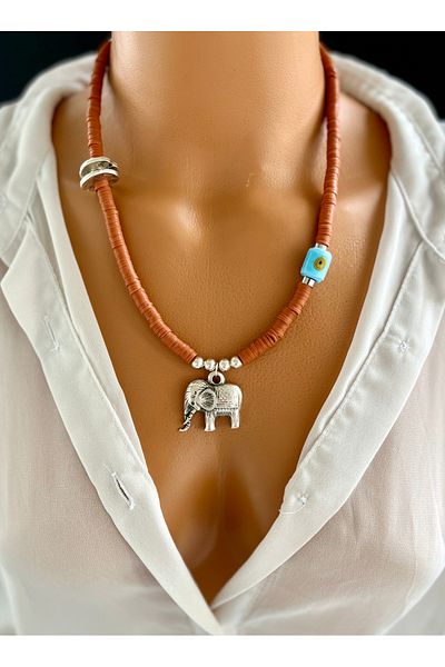 LiMi Fimo Evil Eye Necklace with Elephant Accessories