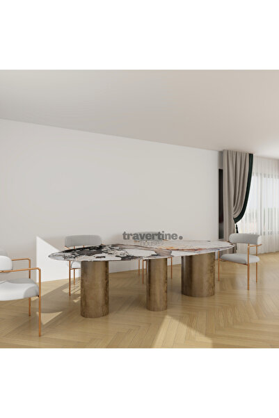 travertine house Porselen Metal Yemek Masası