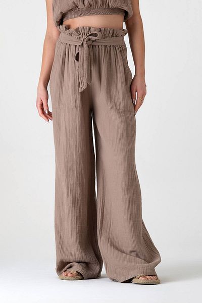 Fashion Showcase 100% Cotton Muslin Fabric, High Waist Drawstring and Detailed Pocket Shiny Pants