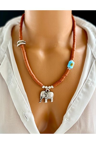 LiMi Fimo Evil Eye Necklace with Elephant Accessories