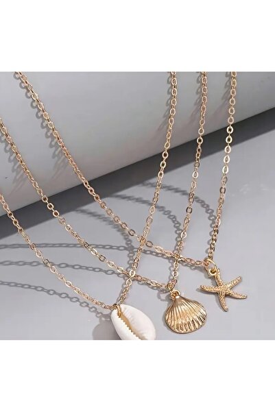 MYSTERY TAKI AKSESUAR Triple Ocean Design Chain Gold Necklace