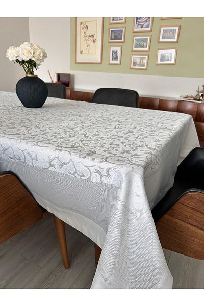 homease Ivy Jumbo Carefree Fabric Gray Panel Table Cloth Dirt Stain Resistant Liquid Proof
