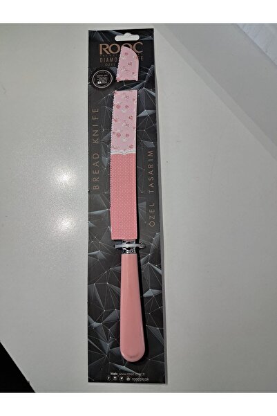 Evvel AVM Diamond Line Çelik Özel Tasarım Pembe Ekmek ve Pasta Bıçağı