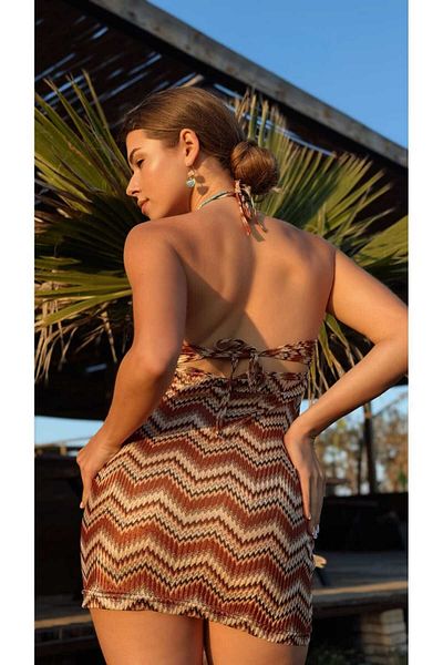 MY Wooft Summer Swimsuit Bikini Top Pareo Stylish Patterned Sheer Mini Dress