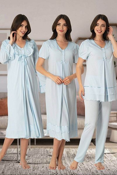 Effortt Pink Maternity Maternity Dressing Gown and Pajama Set Set of 4
