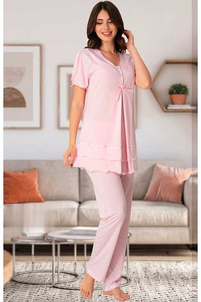 Effortt Pink Maternity Short Sleeve Pajama Set