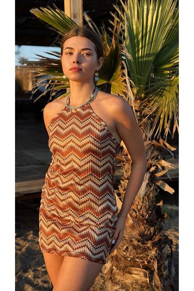 MY Wooft Summer Swimsuit Bikini Top Pareo Stylish Patterned Sheer Mini Dress