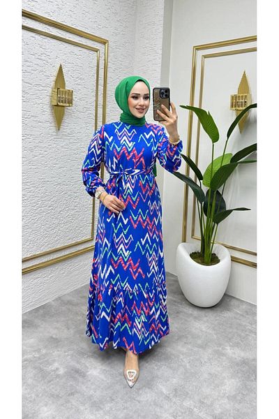 Nergis Neva Butik Φόρεμα Viscon με σχέδιο ζιγκ-ζαγκ
