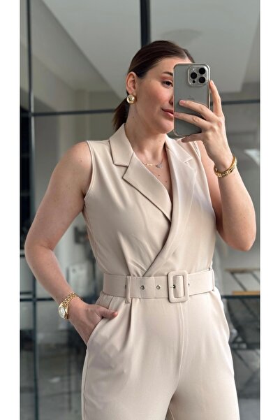 Butik Kruvaze yaka kemerli tulum