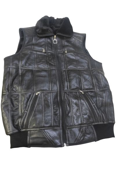 Samay Boutique Genuine Lambskin Men's Vest with Fur Inside and Collar Knitwear Detail