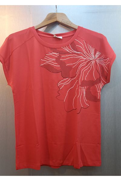 Sistas Si̇stas Coral Color Flower Motif Blouse