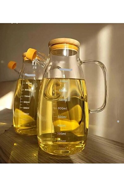Genel Markalar 2 adet Bambu Kapaklı 900 ml Borosilikat Cam Yağlık STANTSIZ