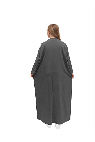 Generic Grey abaya with shoulder embroidery