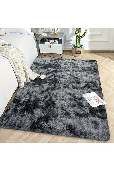 Melaleuca Soft Shaggy Rug for Bedroom and Living Room Anti-Slip Fluffy Shaggy Floor Mat Black/Grey 160 x 80 cm