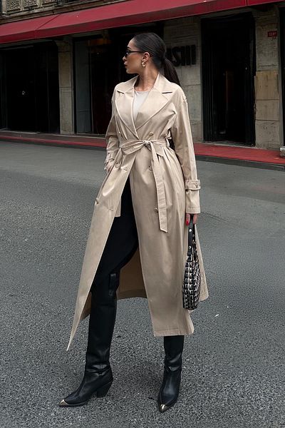 Olcay Oversize trenčkot bez podšívky – s doplnkami na zips BÉŽOVÁ 6698