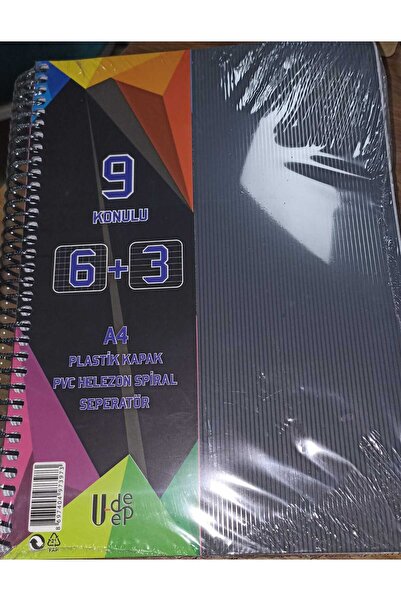 Bilen Kırtasiye 9 Konulu 6+3 A4 Plastik Kapak 6 Kareli+3 Çizgili  Pvc Helezon...