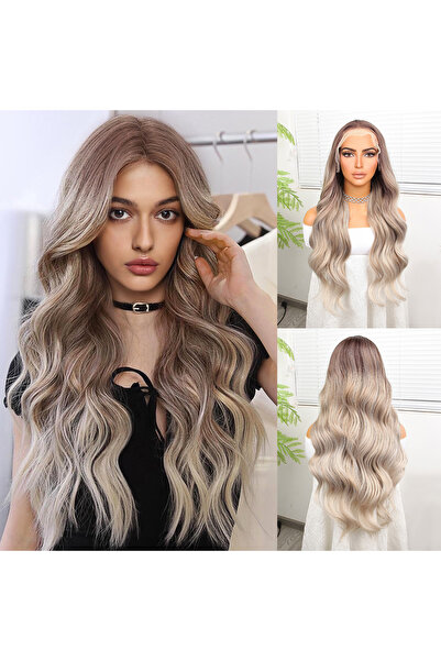 Mina Peruk Rus Kumralı Beyaz Platin Ombre  ve Röfleli Fiber Sentetik Geniş Da...